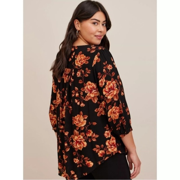 Torrid Black Orange Floral Crepe Chain Detail Blouse 3/4 Sleeves Size 3X EUC - Picture 3 of 6
